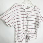 Paper Crane Waffle Knit Striped Knot Front Top Size M Button Down Photo 4