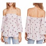 Free People NEW Lana Cold Shoulder Bell Sleeve Tunic in Cloud Berry Combo Floral Photo 1