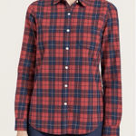 LL Bean Red Blue Plaid Cotton Poplin Button Up Shirt Size MEDIUM Photo 0