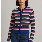 Boden Holly Knitted Jacket Multi Metallic Stripe Size Us 2 Blue Photo 0