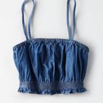American Eagle NWOT  blue denim ruffle crop top Photo 1