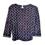 ZARA  black multicolor boucle knit top with pearl detail size Small Photo 5