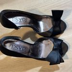 Rsvp  Black Satin Open-Toe Pumps Heels with Bow‎ Size 7 Photo 4