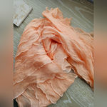Italca Crepe Silk Ruffled Peach Long Neck Scarf Made In Italy Orange Photo 3