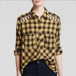 Free People  Plaid Gauzy Cut Out Button Down Shirt NWOT Photo 3