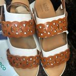 Croft & Barrow  Tan and White Sandals with Perforated Straps Photo 1
