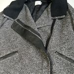 Vince Wool Pea Coat Shawl Collar Asymmetric Gray Black Leather Warm Winter Small Photo 11