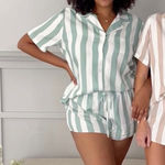 Birdy Grey Striped Button-Up Pajama Set, Green and White, Size XL Photo 0