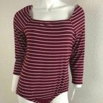 Ny Collection  Burgundy Red Striped Bodysuit Square Neck Medium Ribbed Photo 0