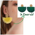 Emerald Beaded Raffia Statement Earrings Green Photo 1