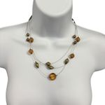 Amber Brown Beaded Necklace Gold Tone Wire Statement Costume Jewelry Women Y2K Brown Photo 0