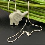 Sage Green Stone Elephant Pendant on 925 Silver Necklace Photo 2