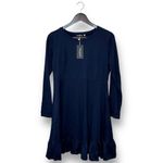 NWT Women's Long Sleeve Navy Ruffle Hem Knee Length Dress Size L Casual Fall Blue Size L Photo 1