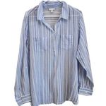 Westport 1962 Stripes Long Sleeve Collared Cotton Blouse Blue White Size 2X Photo 0