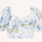 Abercrombie & Fitch Puff Sleeve Poplin Floral O-Ring Blue/Green Crop Top Photo 0