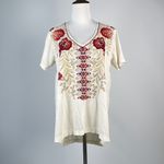 Johnny Was NWOT  Short Sleeve Cream Cotton Embroidered Tee Top T-Shirt Size S Photo 1