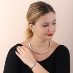 Set of 3 Omega Necklace (18 Inches), Bracelet and Earrings in Stainless Steel Silver Photo 2