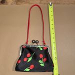 Mini Cherry Print Black & Red Women's small tote red strap big silver pin up Photo 4