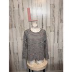 Karen Scott Sport Gray Waffle Knit Long Sleeve Shirt | Pink Stripe Textured Top Photo 1