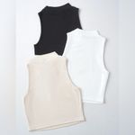 3 Pack Mock Neck Ribbed Crop Tank Tops Women’s Sz M NWOT Black, White & Cream Size M Photo 1