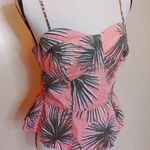 A New Day Size Medium Pink Green Palm Cropped Peplum Summer Beach Vacation Top Photo 0