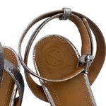 Tory Burch Elana Leather Sandals Kitten Heel Ankle strap Silver Sz 9 preppy chic Photo 3