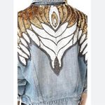 Free People  Sequin Glam Denim Jacket in Indigo Blue Size Small Photo 2