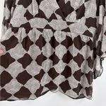 INC  100% Silk Brown Flare Sleeves Flowy Geometric Print Top V Neck Blouse sz 4 Photo 2