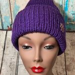 Women’s Purple Shimmer Knit Hat With Pink Shimmer Pom Photo 2