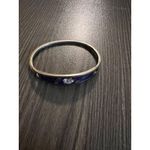 Vintage Silver Hinged Bangle Bracelet With Purple & White Floral Inlay Design Photo 6