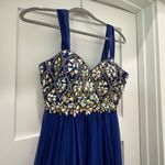 Alyce Paris  size 6 blue formal prom beaded rhinestone dress chiffon midi dress Photo 1