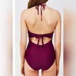 Cupshe NWT  Wine Crochet Halter One-Pice Swimsuit Size Small Photo 1