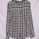 Pistola Black Cream Plaid Long Sleeve Collared Neck Popover Top size medium Photo 6