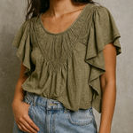 Anthropologie  olive green ruffled swing tee shirt Photo 0