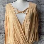 Free People  Womens Shirt Sz S Double‎ Knot Peach Crop Top 3/4 Sleeve Open Front Photo 0