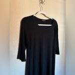 Eileen Fisher Flowy Maxi Dress Sz Medium Petite Black Asymmetric Hem 3/4 Sleeve Photo 2