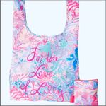 Lilly Pulitzer  "For the Love of Lilly" Packable Shopper Tote Pink Blue 17"x15" Photo 0