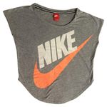 Nike  Gray Crop T-Shirt with Orange Logo Photo 2