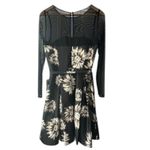 Eliza J Black Floral Midi Belted Fit & Flare Dress Sheer Sleeves Women's 8 NEW Photo 4