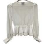 NBD X by  White Peplum Lace Trim Surplice Neck Blouson Sleeve Office Blouse Sz XS Photo 1