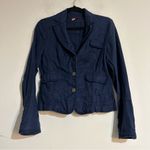 Vintage Denim Chambray Knit Linen Blazer Jacket Size 8 Y2K Coastal Cowgirl Blue Photo 0