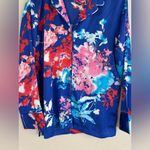 Natori Satin Blue Floral Tsubaki Knotch Long Sleeve Pajamas Shorts Set Medium Photo 3