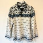 Marsh Landing  Blue White 1/4 Zip Sherpa Fleece Sweatshirt Snowflake Fair Isle Photo 0