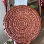 Bohemian Woven Round tooled Leather crossbody with woven Strap NWOT Brown Photo 1