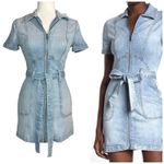 Alice + Olivia  Jeans Blue Denim Mini Dress Size 2 Zipper‎ Front Pockets Belted Photo 1