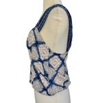 Free People  Indigo Call On Me Diamond Printed Top Blouse Asymmetrical Straps M Photo 8