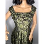 American Vintage Vintage 1950s Olive Gold Brocade Cocktail Dress with Boned Bodice  XS Photo 5