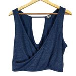 Free People Intimately Surplice Crop Top Womens L Blue Metallic Knit Sleeveless Photo 0