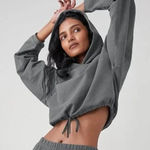 Aritzia The Group by Babaton Weekender Pullover Cinch Cropped Hoodie Gray Small Photo 0