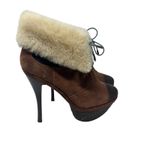 L.A.M.B. Pier Booties Suede Shearling Platform Boots High Heels Brown Size US‎ 8 Photo 3